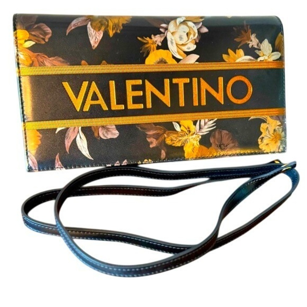Mario Valentino Black Floral Leather Crossbody Bag Logo Made in Italy - firm